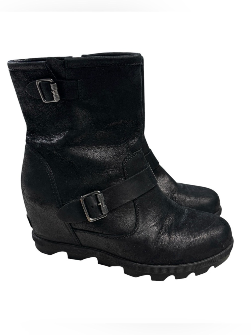 Sorel Joan of Arctic Black Wedge Buckle Ankle Boots Size 9.5